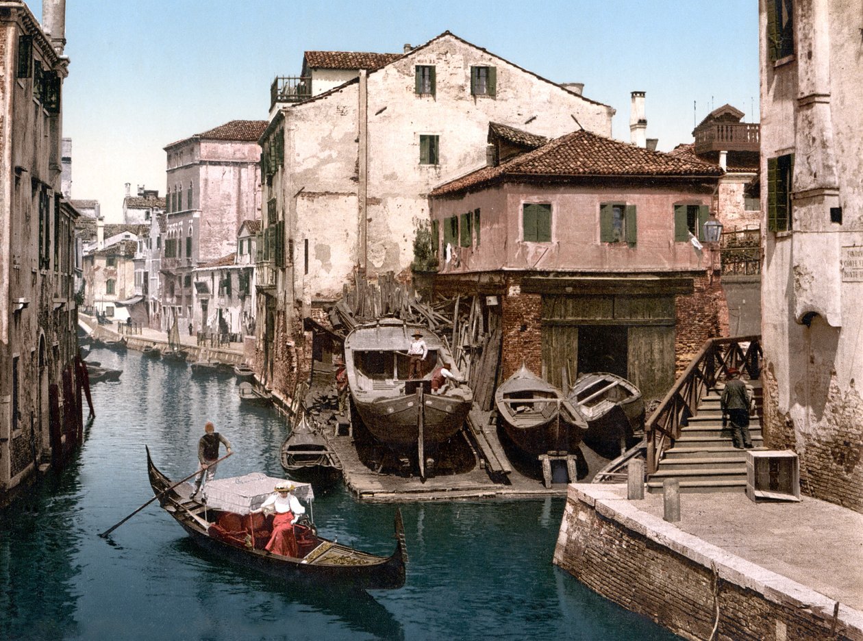 Rio della Botisella, Venedig (handfärgat foto) av English School