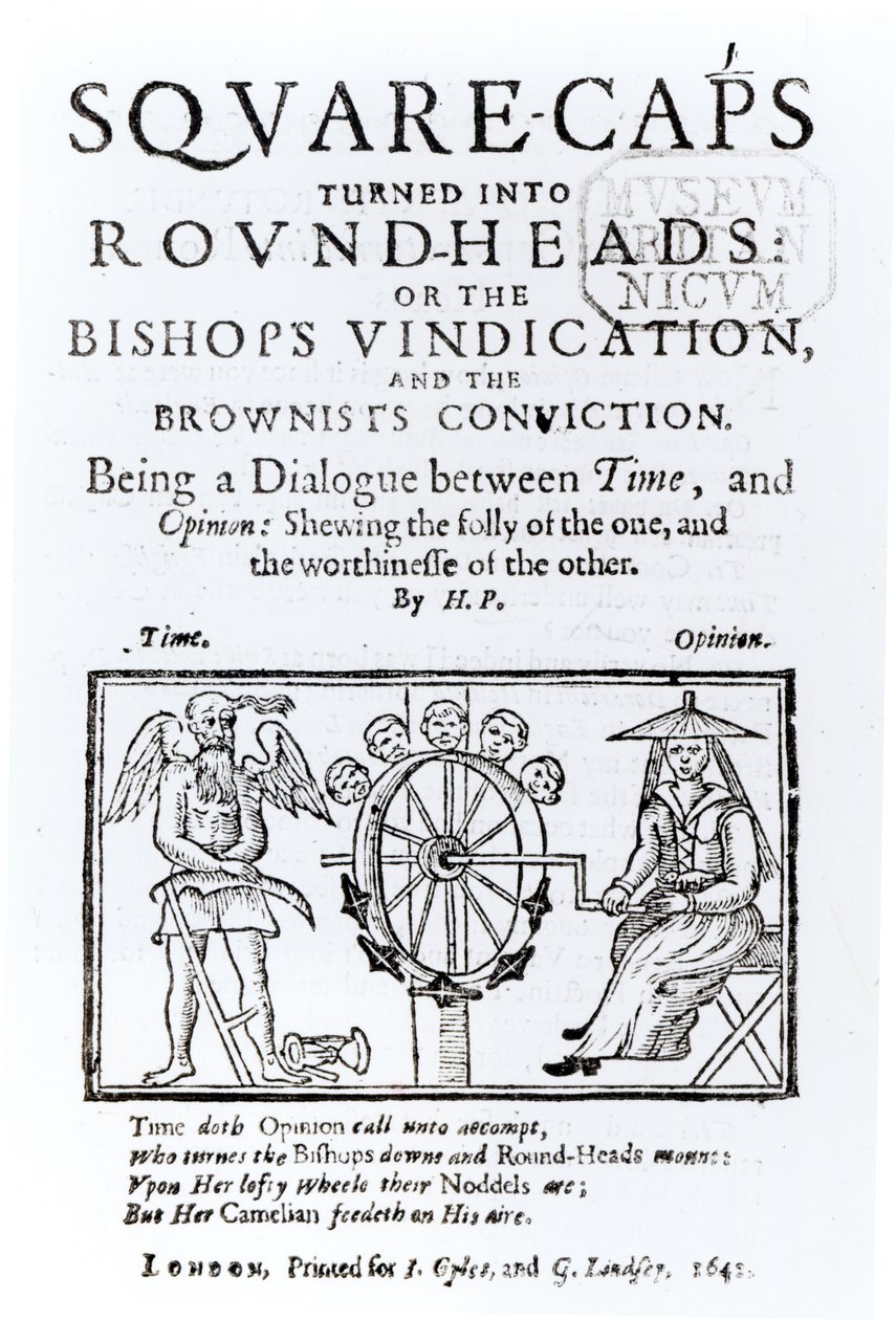 Square-Caps förvandlades till Round Heads, 1642 av English School