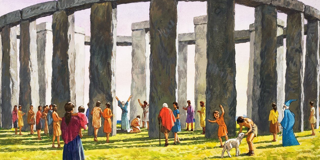 Stonehenge (gouache på papper) av English School