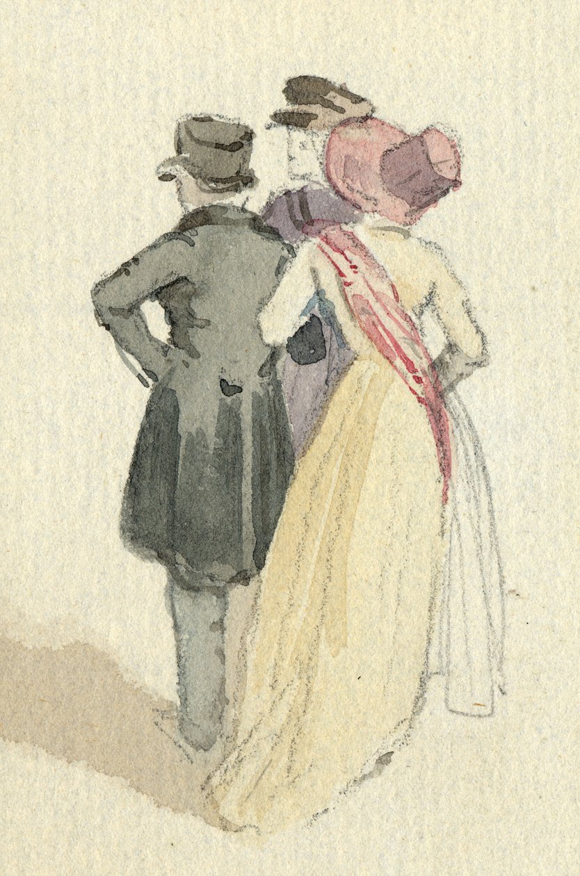 Tre figurer, ca 1825 (wc på papper) av English School