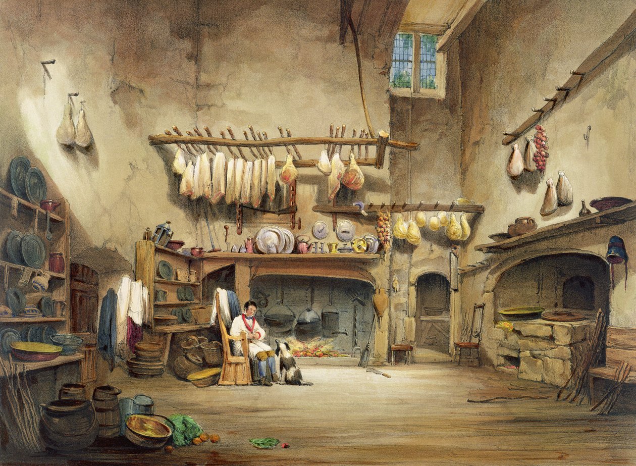 The Kitchen, Cotehele house, ca 1830-40 av English School
