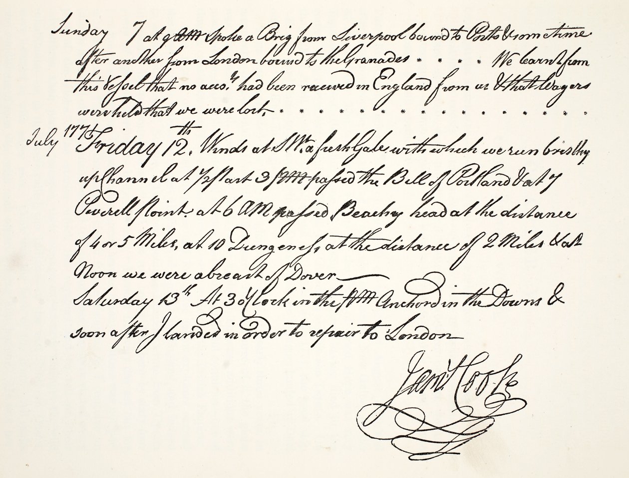 James Cooks handstil, juli 1771 av English School