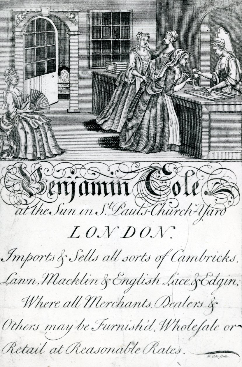 Trade Card, Benjamin Cole, London-handlare (gravyr) av English School