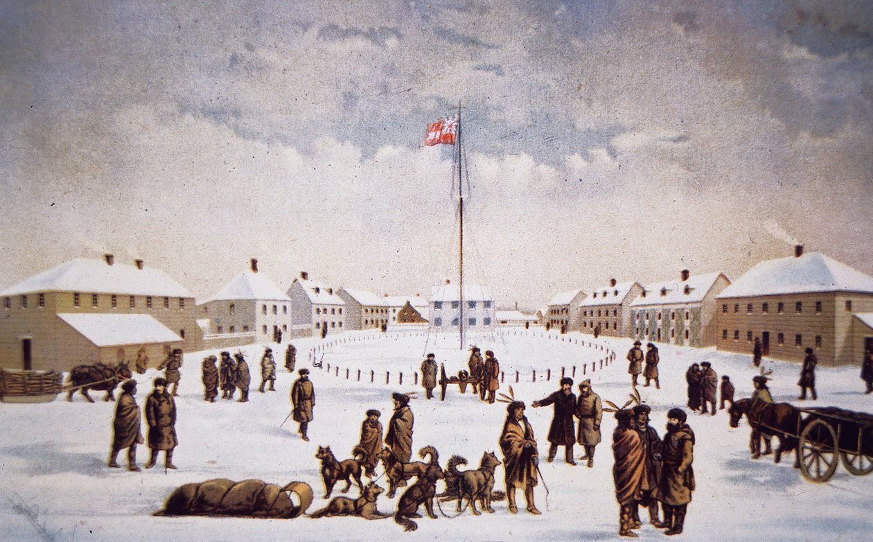 Utsikt över Fort Garry (färg litho) av English School