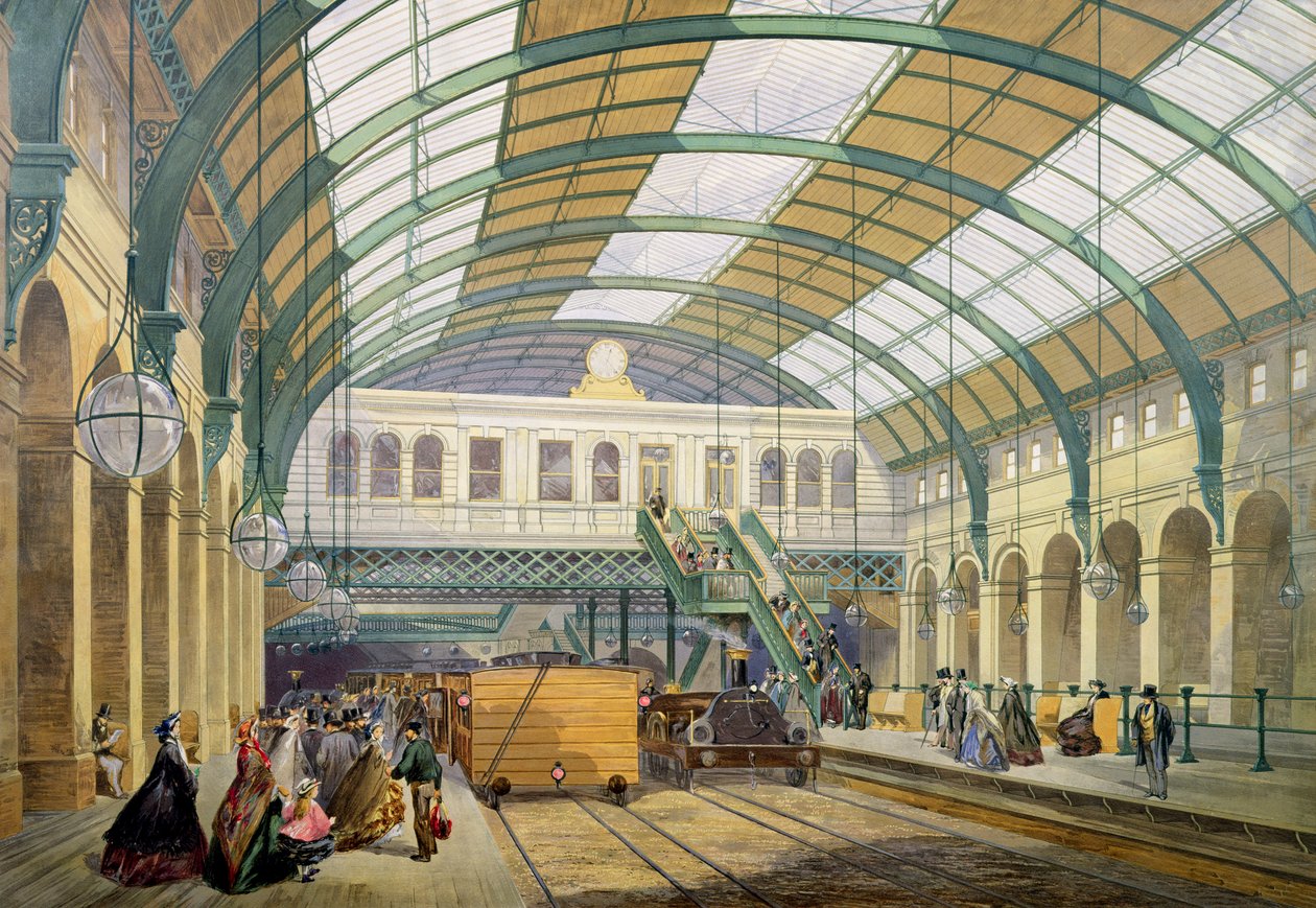 Vy över tunnelbanestationen Kings Cross, ca 1865 av English School