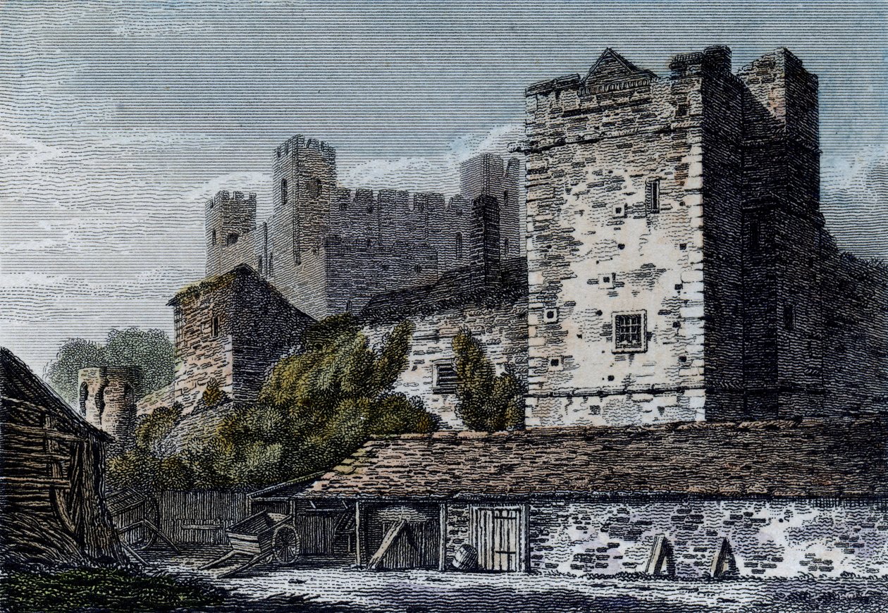 Utsikt över Rochester Castle, Kent. c.1830 av English School