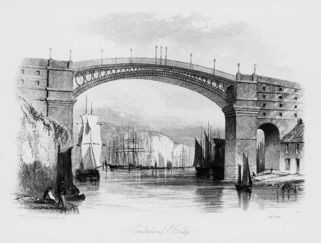 Utsikt över Sunderland Bridge, 1841 av English School