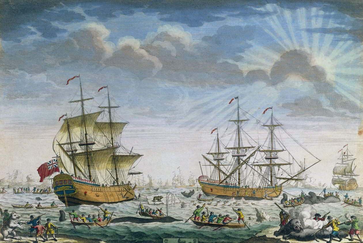Valfångst, sent 1700-tal (färgstick) av English School