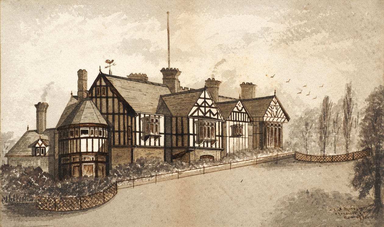 Wightwick Manor (bläck på papper) av English School