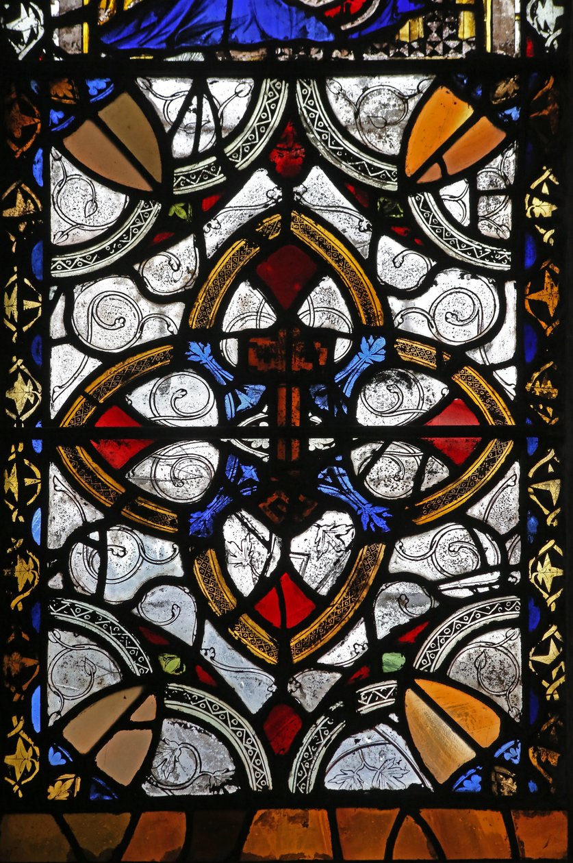 Fönster n4 föreställande grisaille & St Peter emblem av English School