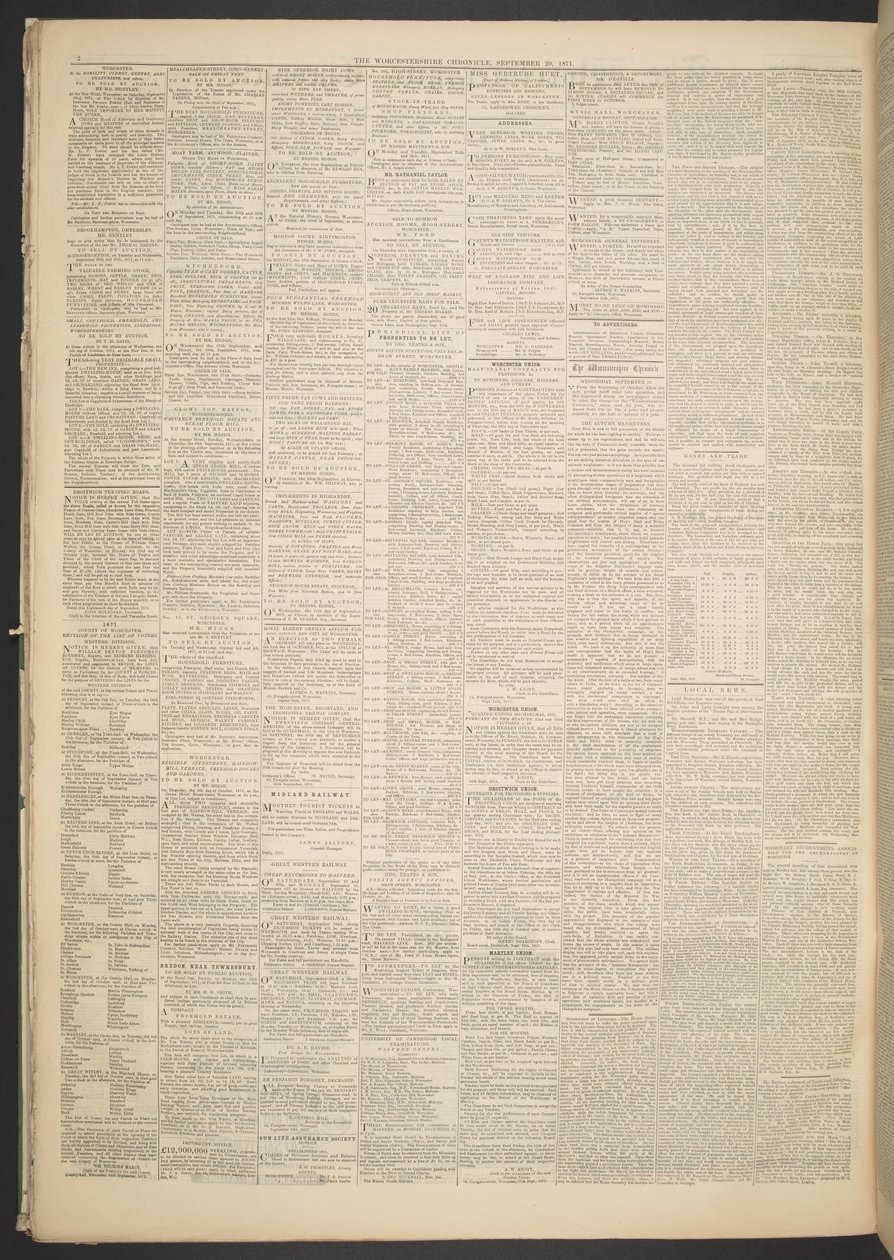 Worcestershire Chronicle, 20 september 1871 (tidningspapper) av English School