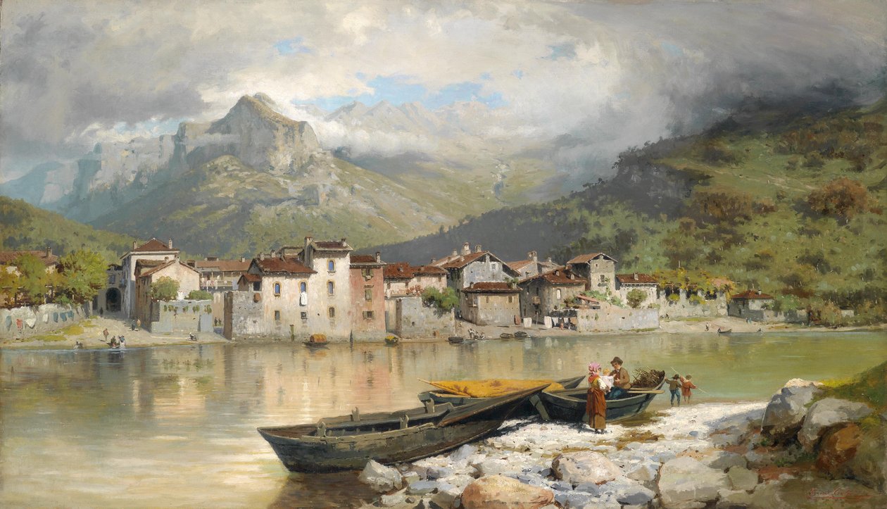 Fiskarfamilj i Lecco vid Comosjön av Ercole Calvi