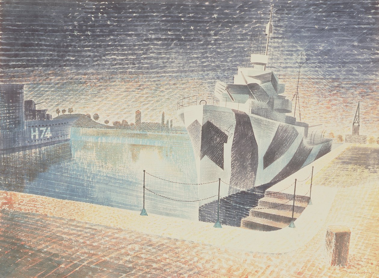 Förstörare på natten, ca 1942 av Eric Ravilious
