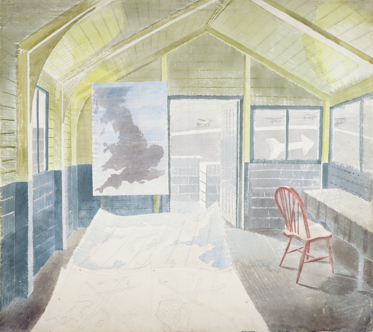 Operationsrummet (grafit och wc på papper) av Eric Ravilious
