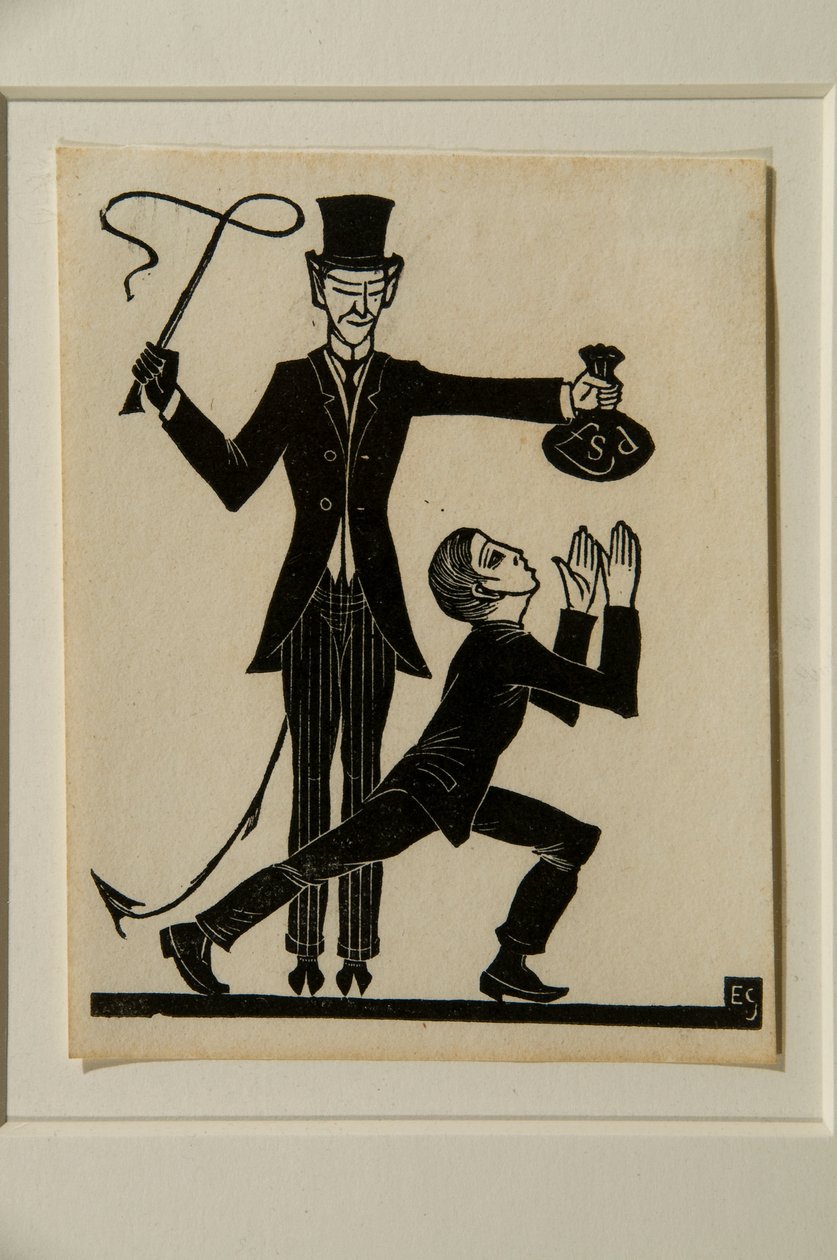 Apan och piskan (träsnitt) av Eric Gill