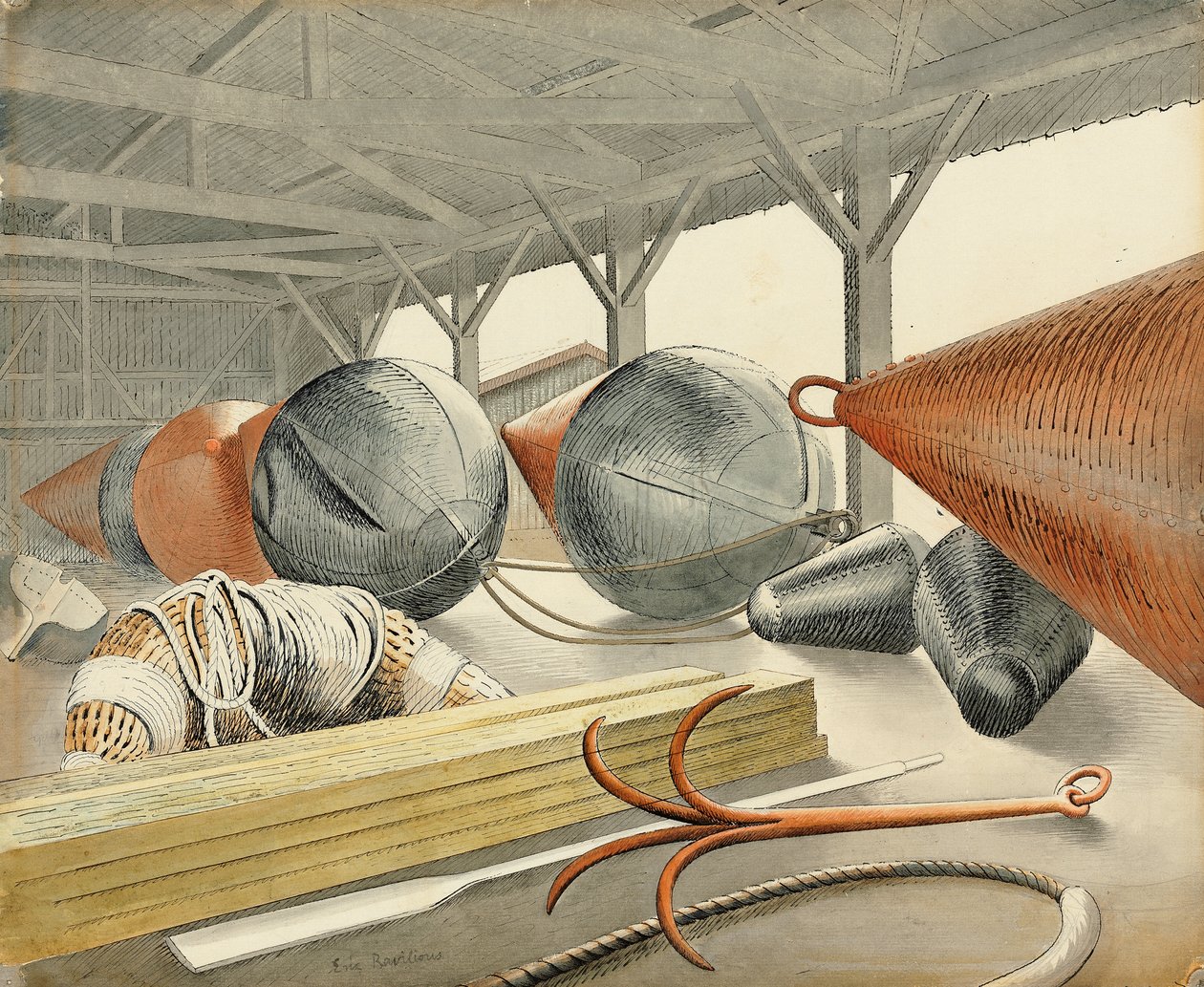 Bojar och gripkrok, 1933 av Eric Ravilious