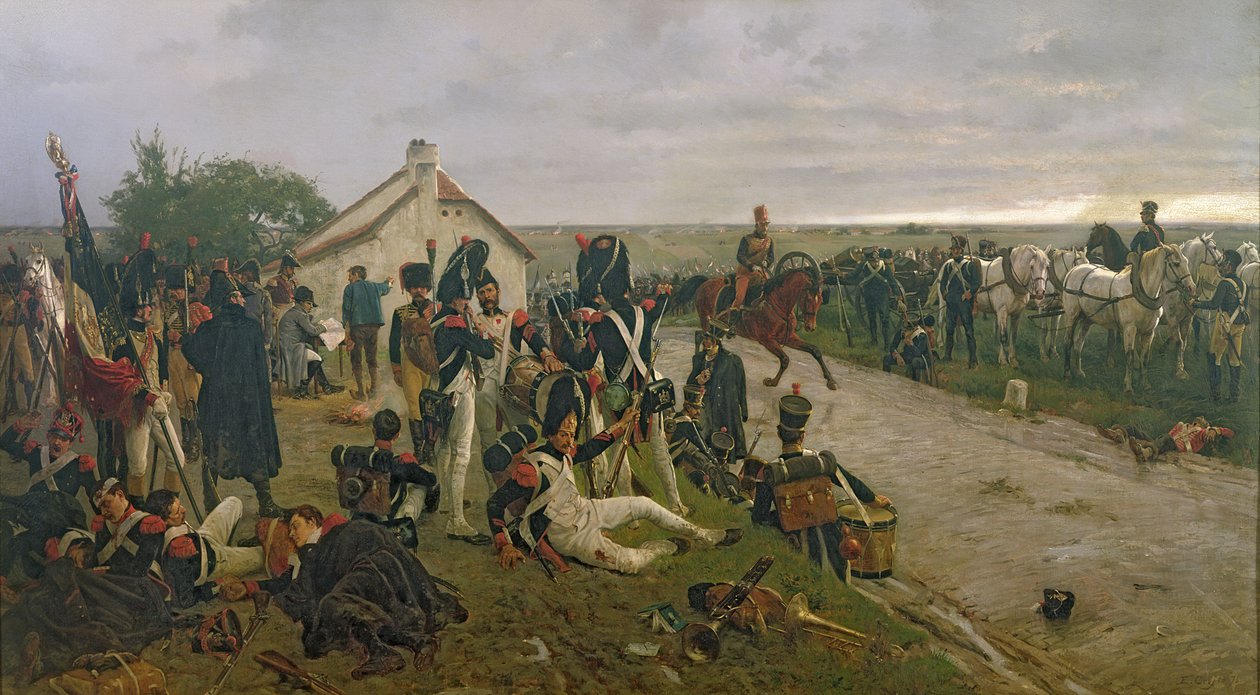 Morgonen av slaget vid Waterloo: fransmännen väntar på Napoleons order, 1876 av Ernest Crofts