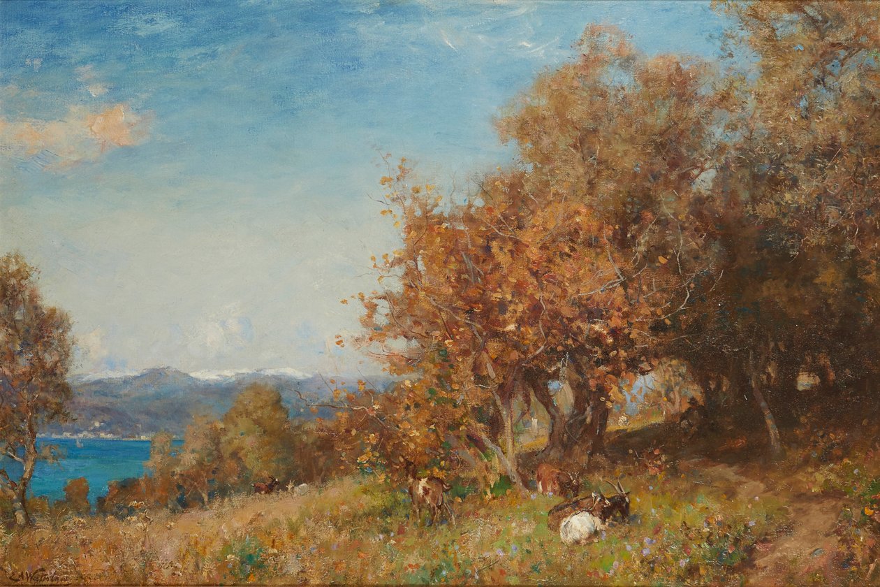 Tidig vårs Riviera (olja på duk) av Ernest Albert Waterlow