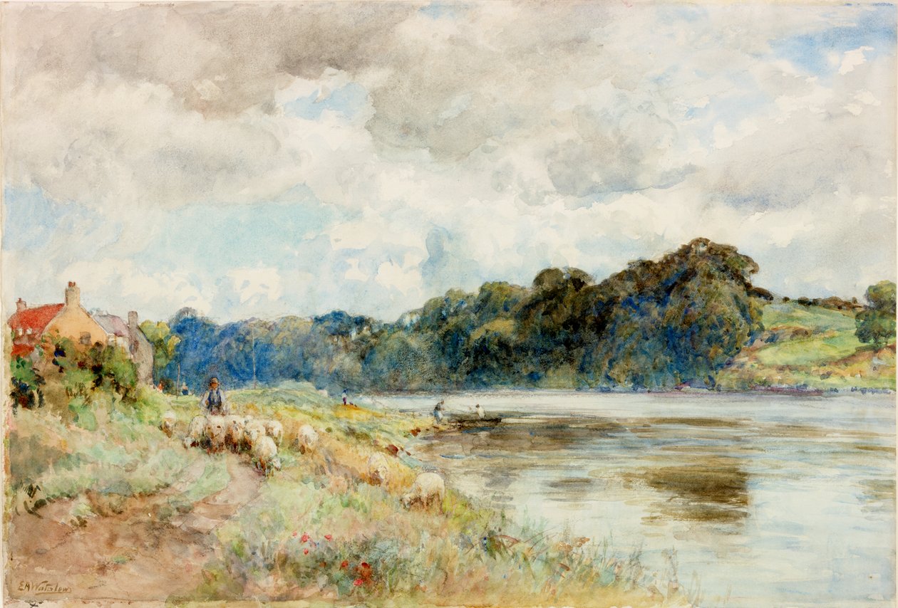 On the Coquet, ca 1902 (Akvarell) av Ernest Albert Waterlow