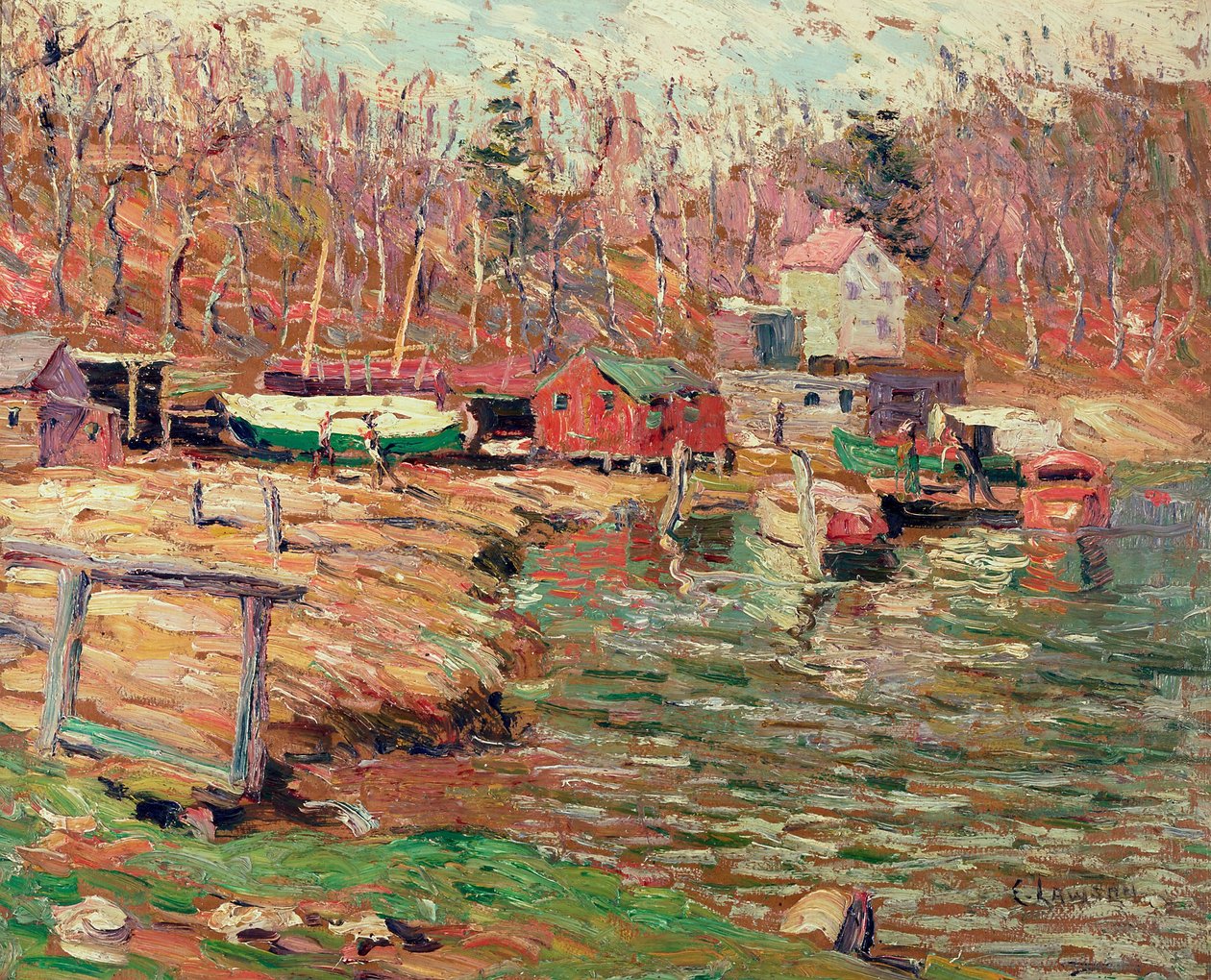 Harlem River Scene (olja på masonit) av Ernest Lawson
