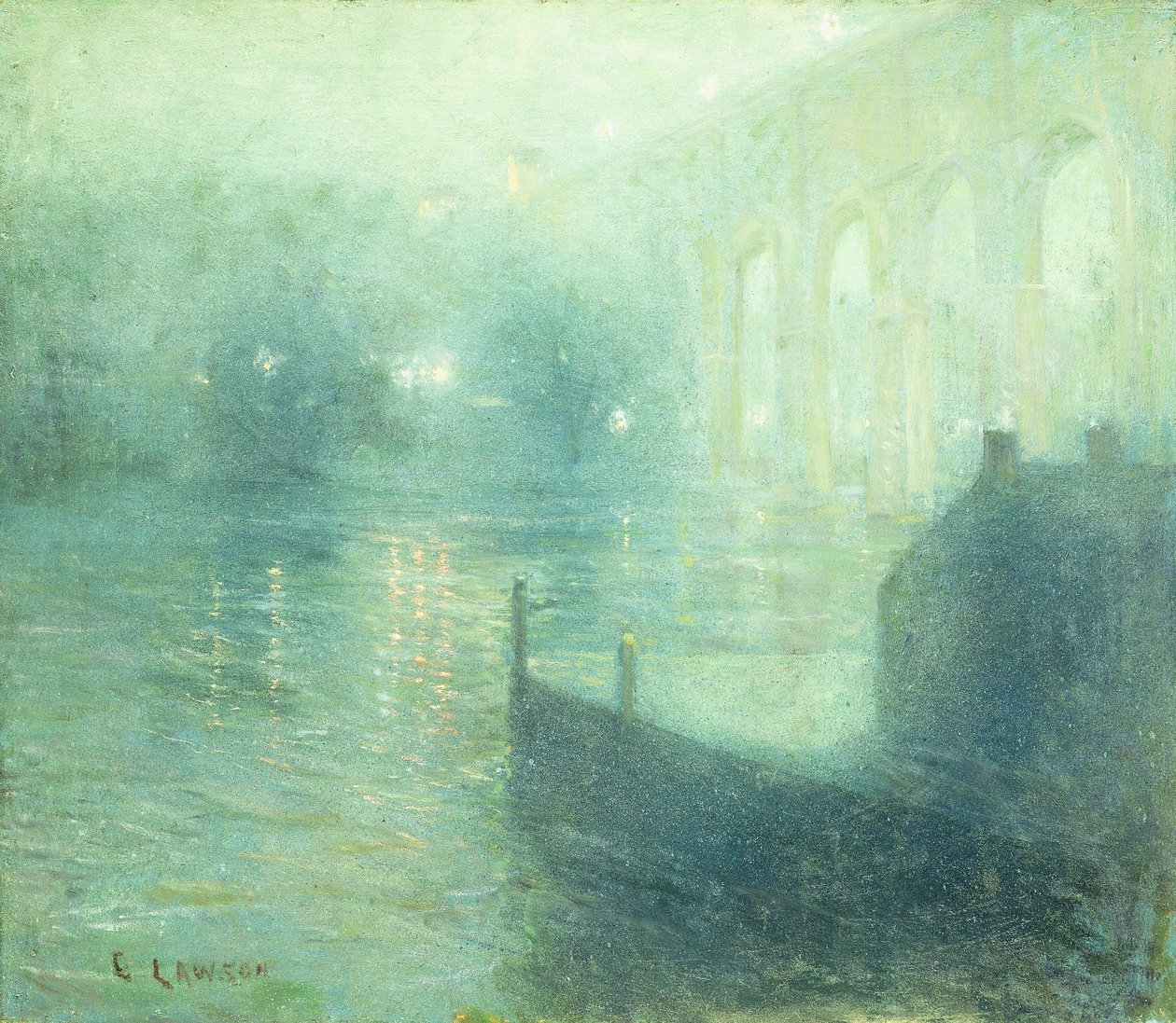 Harlem River på natten av Ernest Lawson