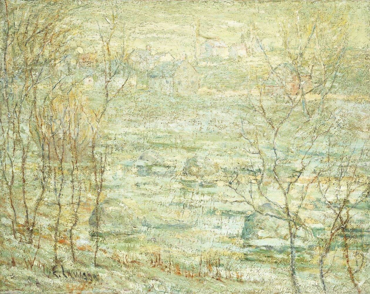 Vårlandskap, Harlem River av Ernest Lawson