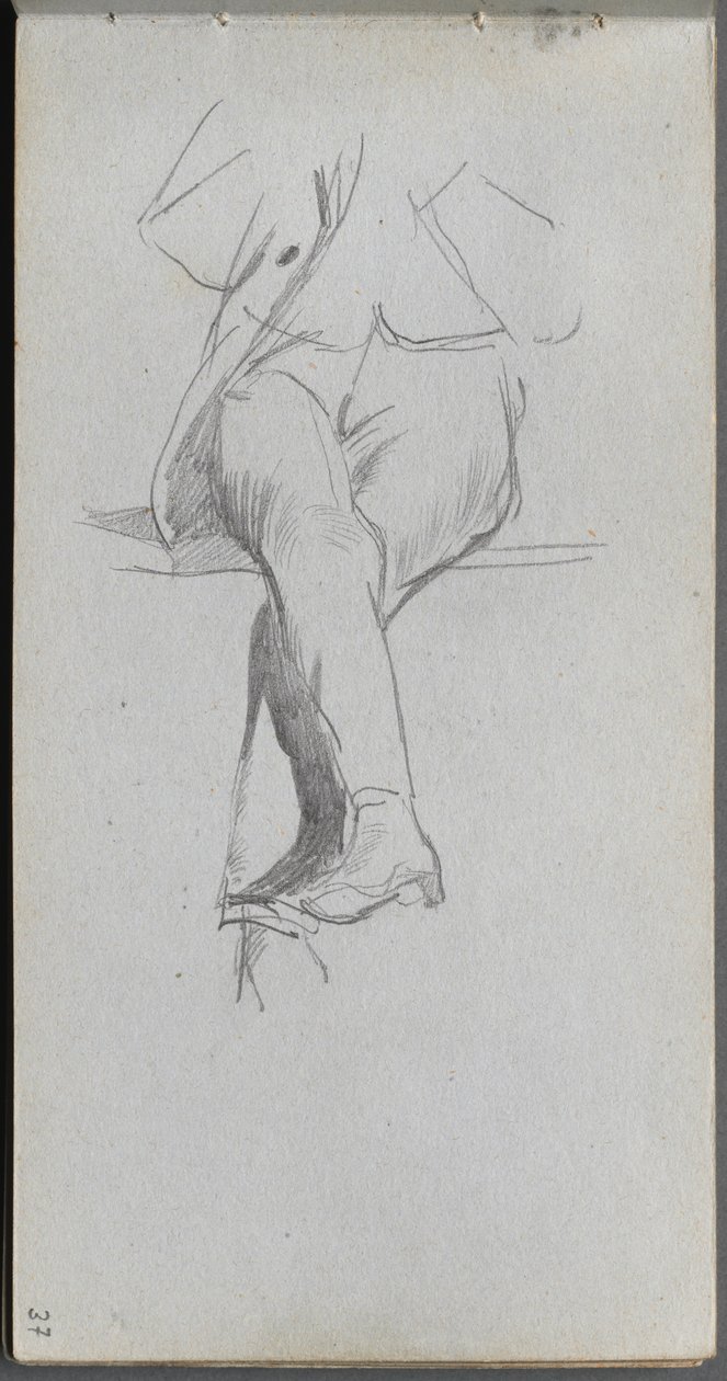 Skissbok, sidan 37: Figurstudie, korsade ben. av Jean Louis Ernest Meissonier