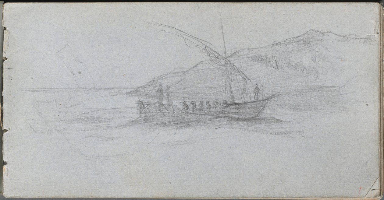 Skissbok, sidan 88: Havslandskap och figur. av Jean Louis Ernest Meissonier
