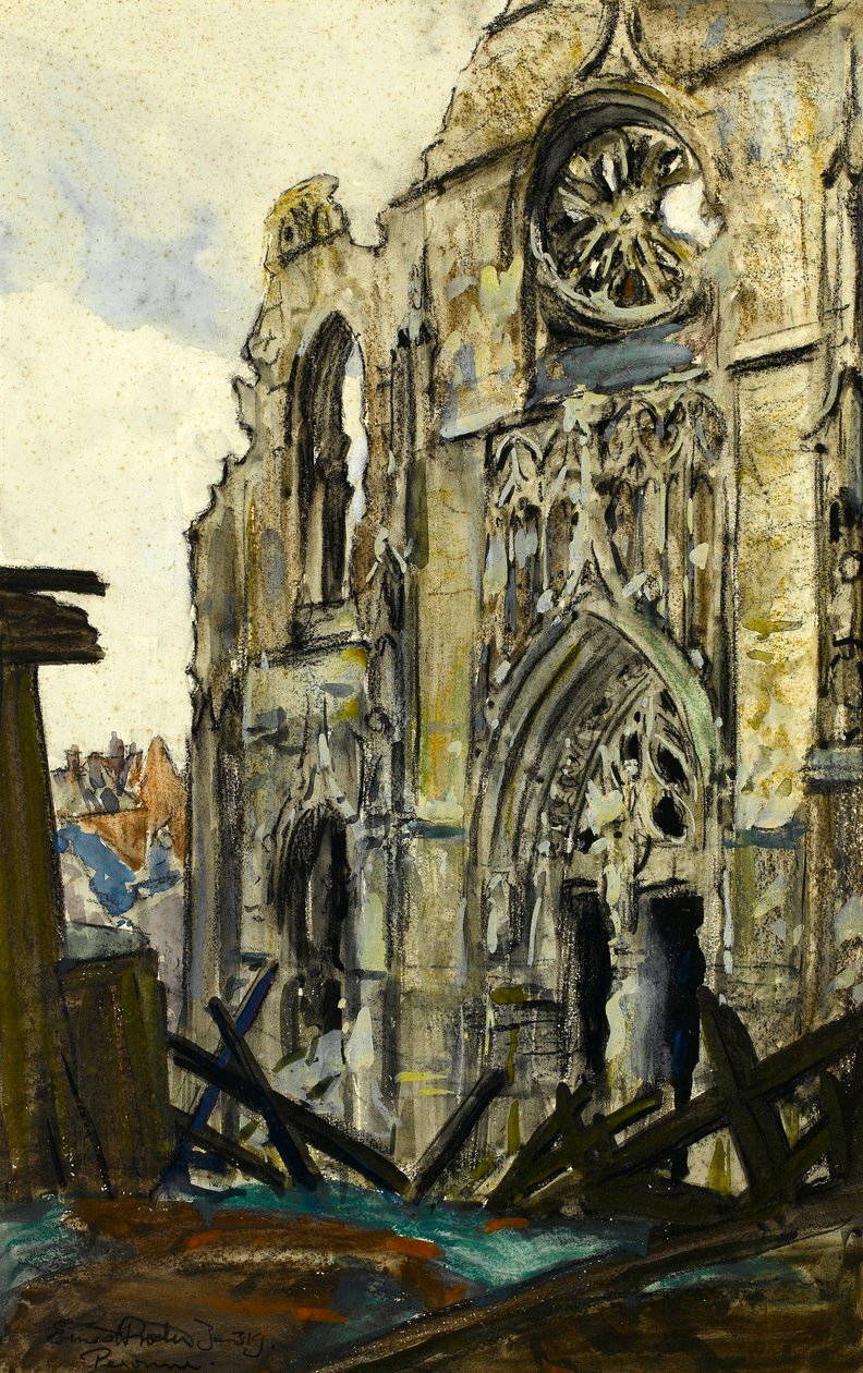 Peronne, 3.1.1919 (krita och gouache på papper) av Ernest Procter