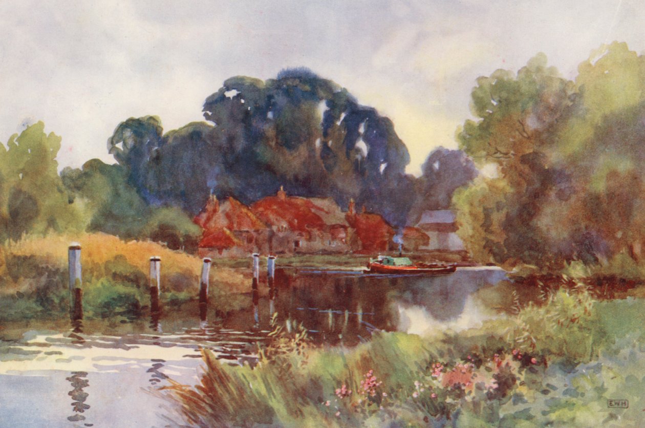 Floden Themsen: Pangbourne (färglitografi) av Ernest William Haslehust