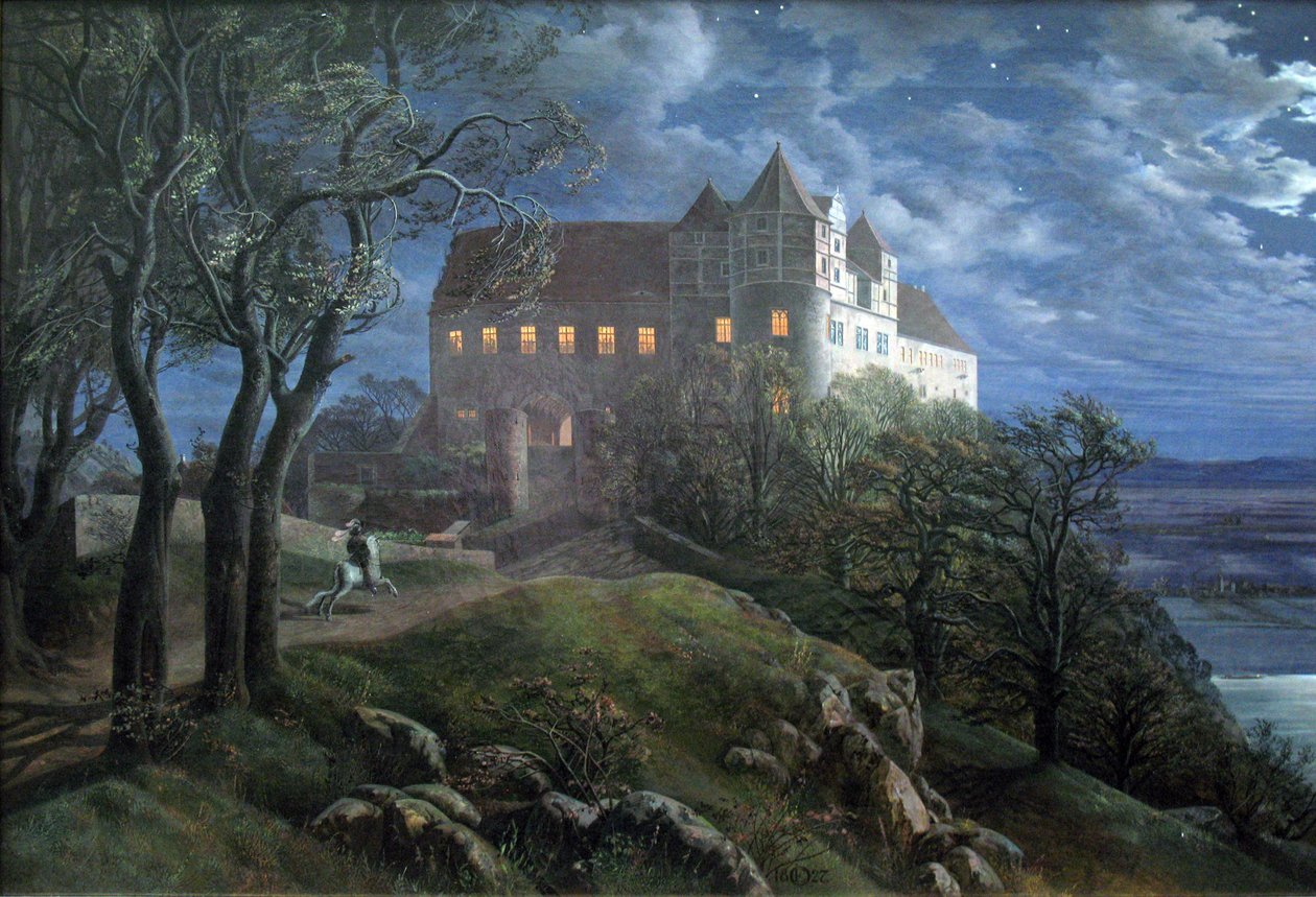 Burg Scharfenberg at Night av Ernst Ferdinand Oehme