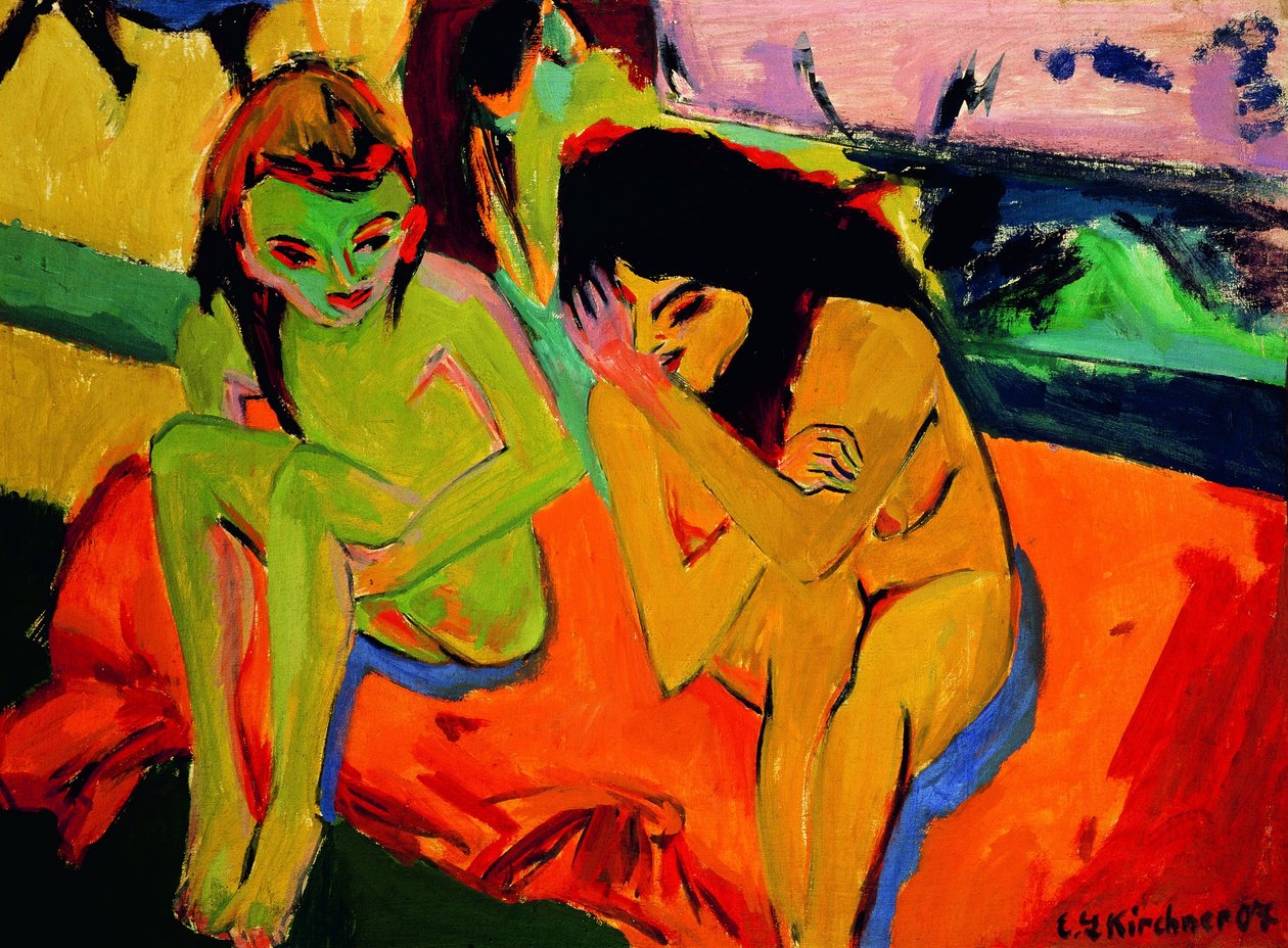 Nakna tjejer pratar av Ernst Ludwig Kirchner