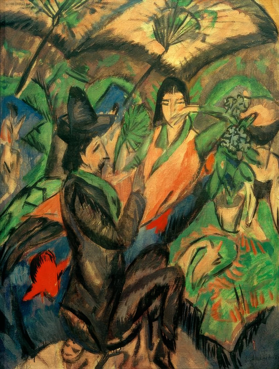 Par under japanskt paraply av Ernst Ludwig Kirchner