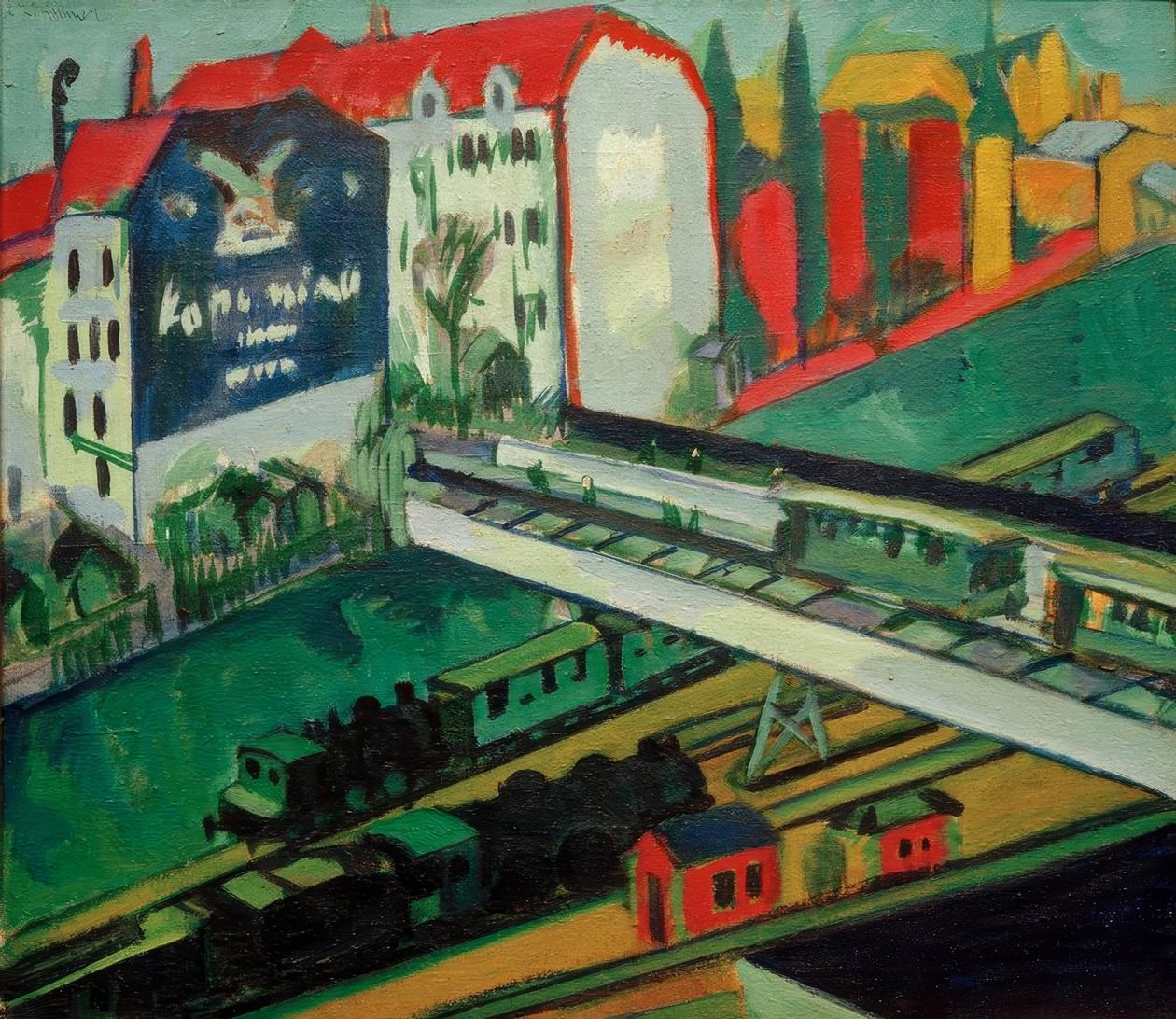 Spårvagnar och tåg; Utsikt från studiofönstret av Ernst Ludwig Kirchner