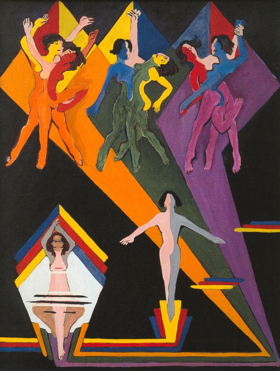 Tanzende Mädchen in farbigen Strahlen av Ernst Ludwig Kirchner