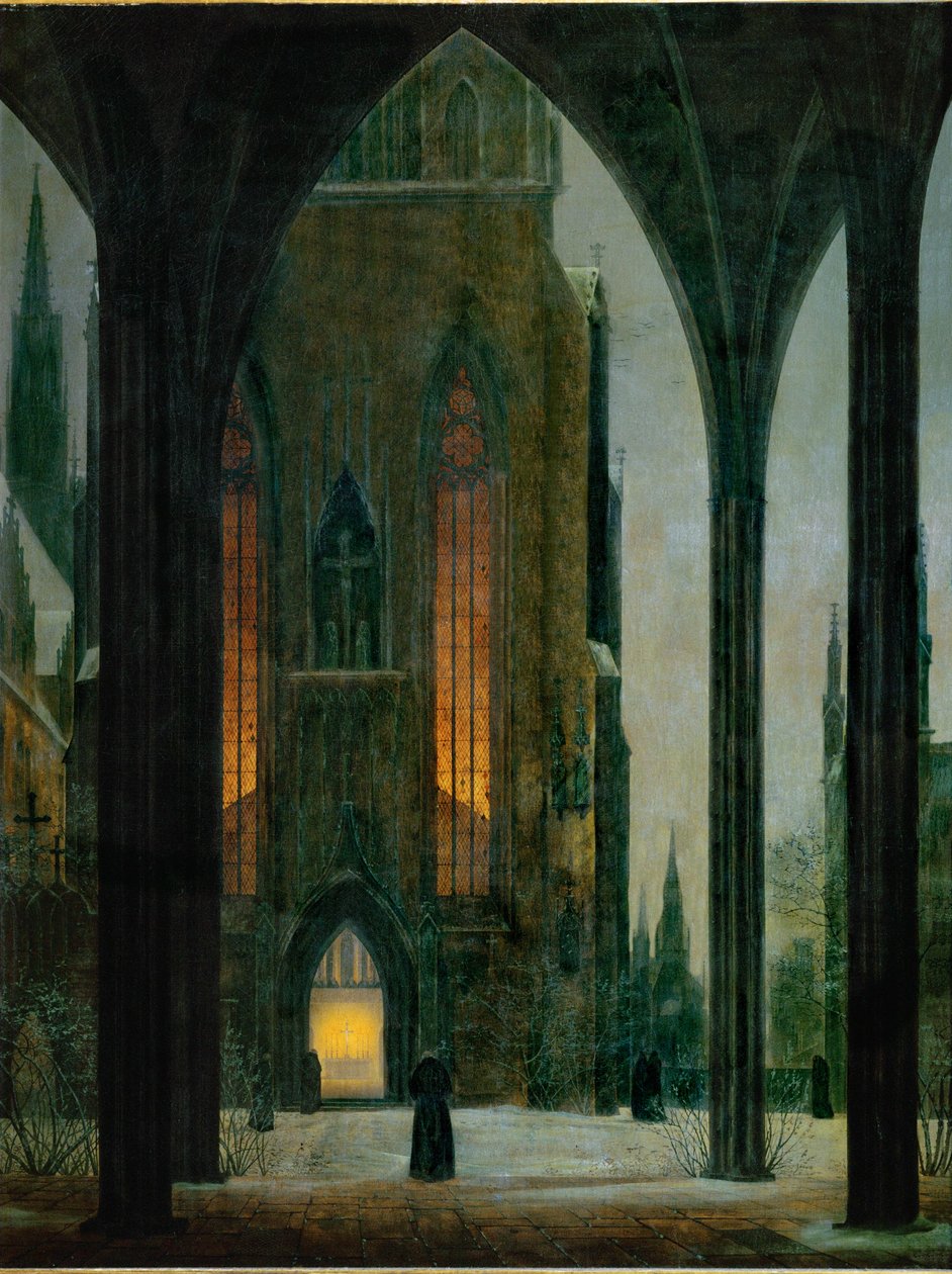 Katedral i vintertid ... (olja på duk) av Ernst Ferdinand Oehme