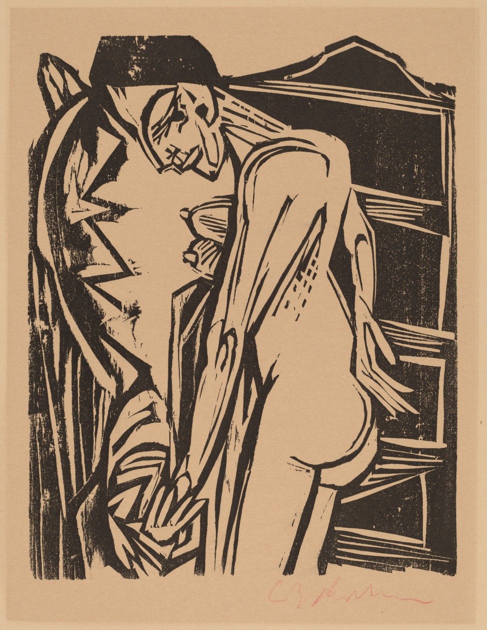 Naken kvinna före ett kabinett, 1916. av Ernst Ludwig Kirchner