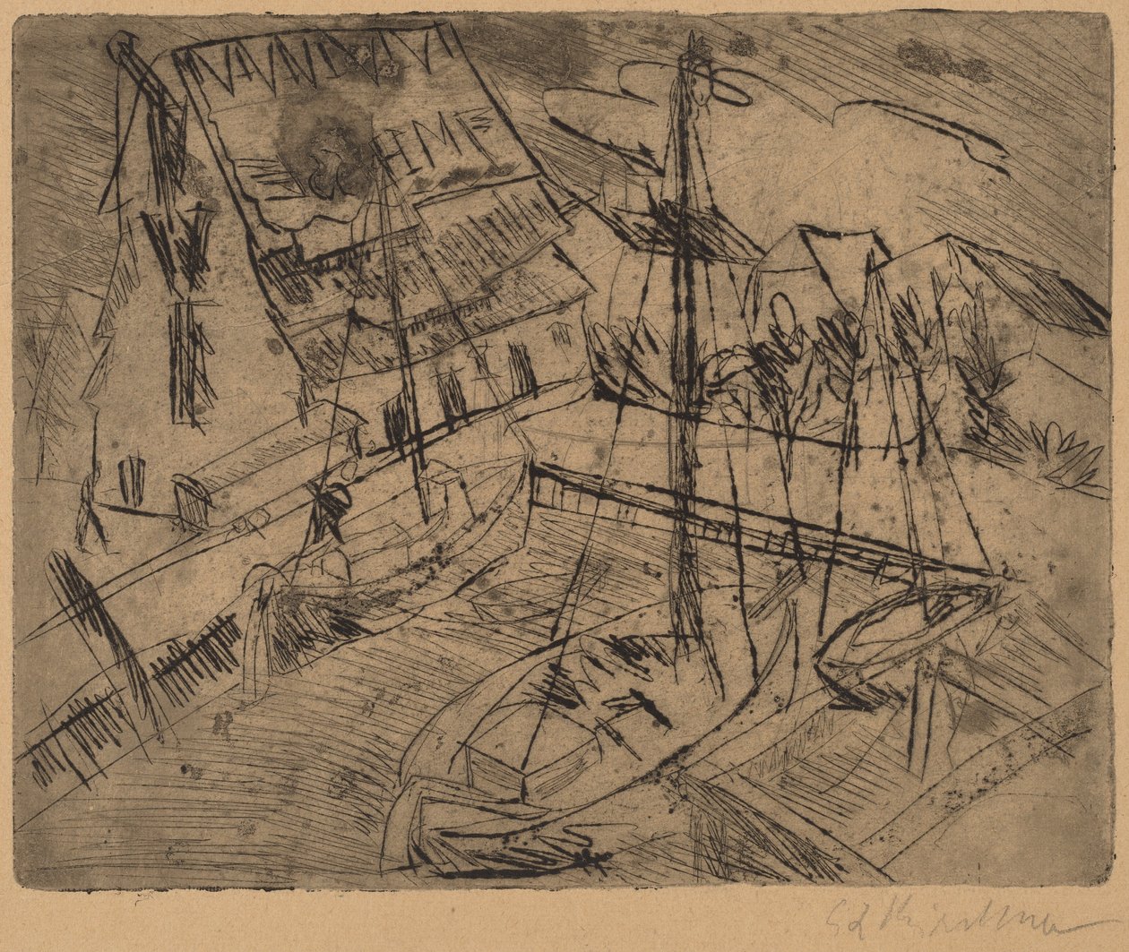 Hamnen så Burgstacken, 1913. av Ernst Ludwig Kirchner