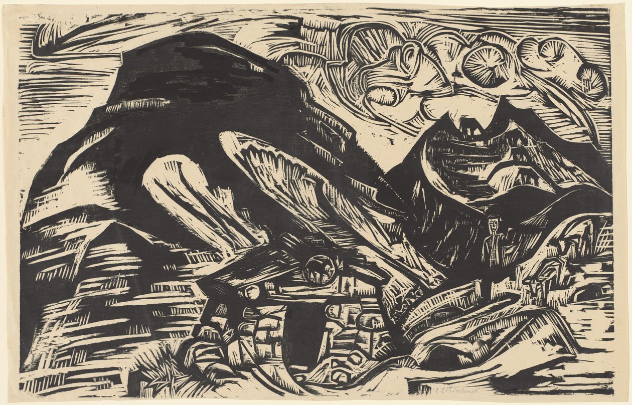 Berg med fjällstuga, 1921. av Ernst Ludwig Kirchner