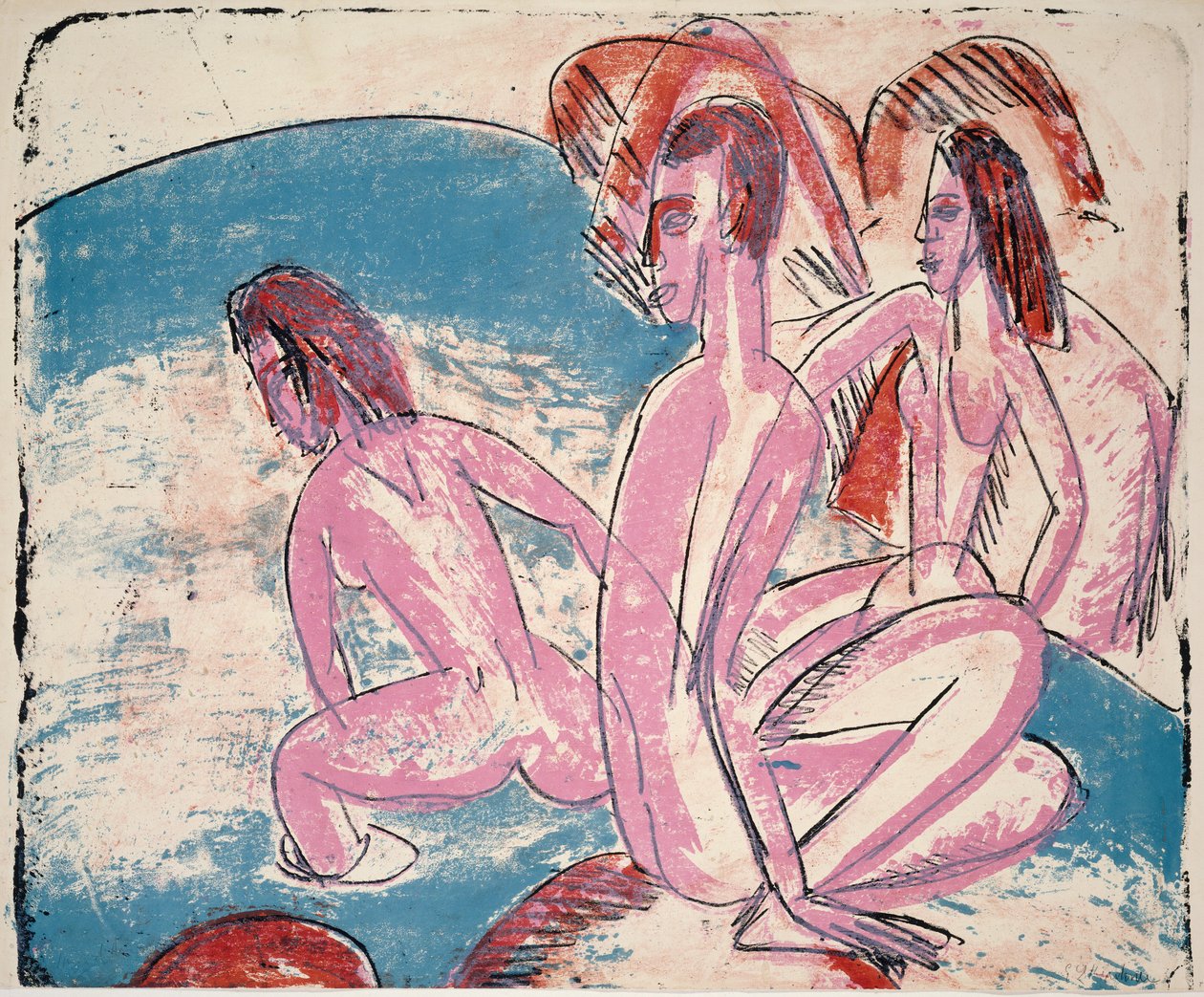 Three Bathers by Stones, 1913. av Ernst Ludwig Kirchner
