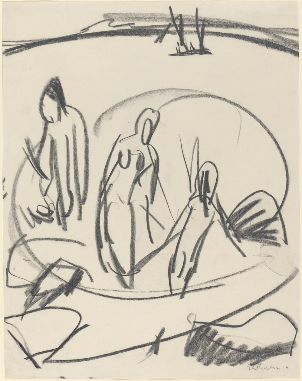 Tre badande i havet, ca. 1914. av Ernst Ludwig Kirchner