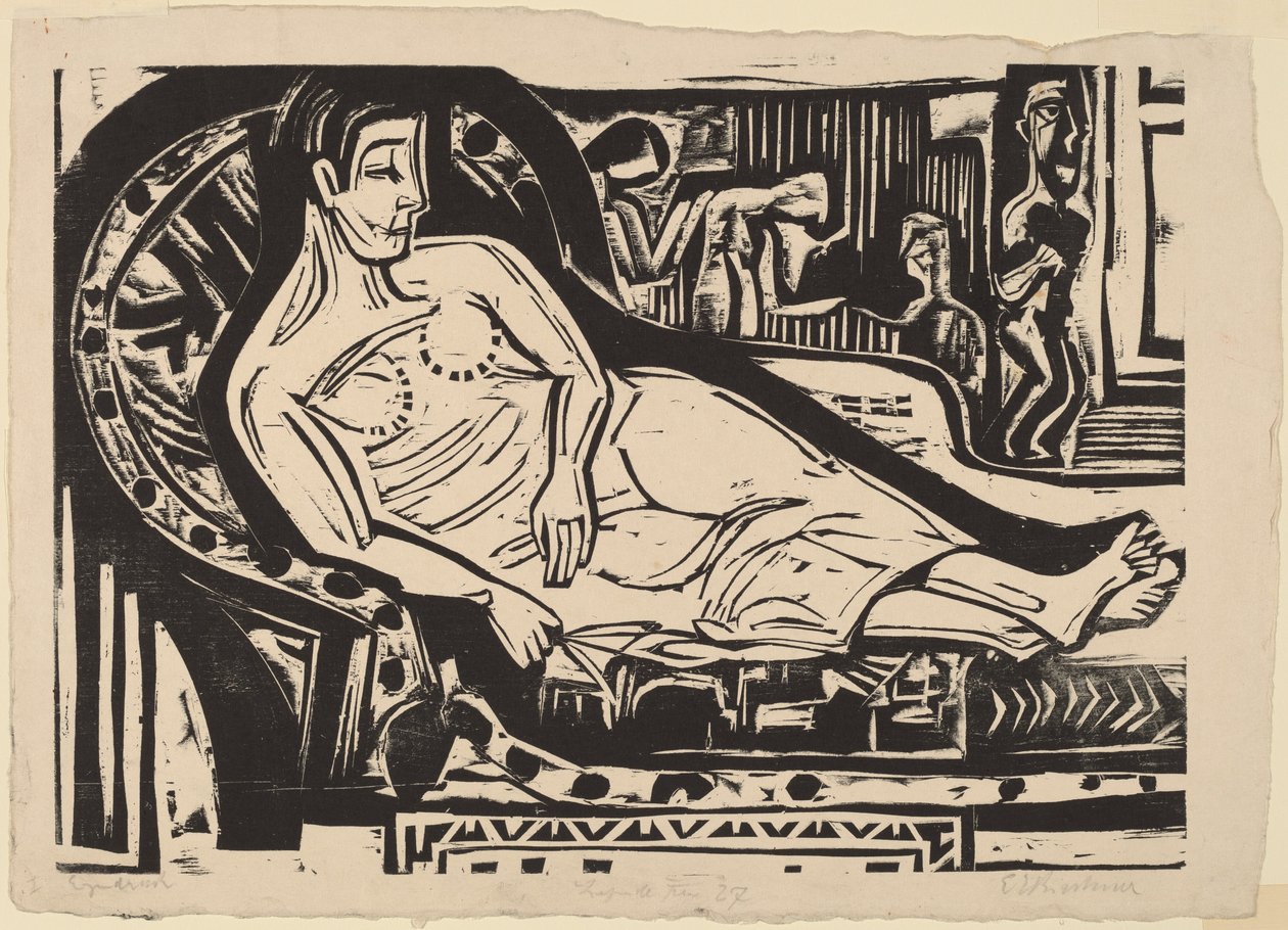 Kvinna som ligger på en soffa, 1926. av Ernst Ludwig Kirchner