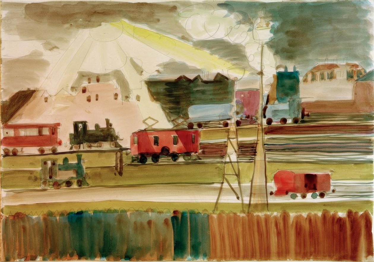 Järnvägsstation när solen går ner av Ernst Ludwig Kirchner