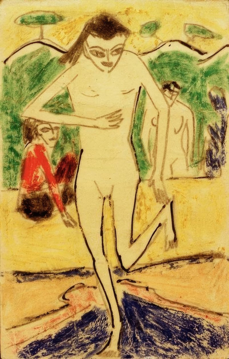 Fränzi framför väggen av Ernst Ludwig Kirchner