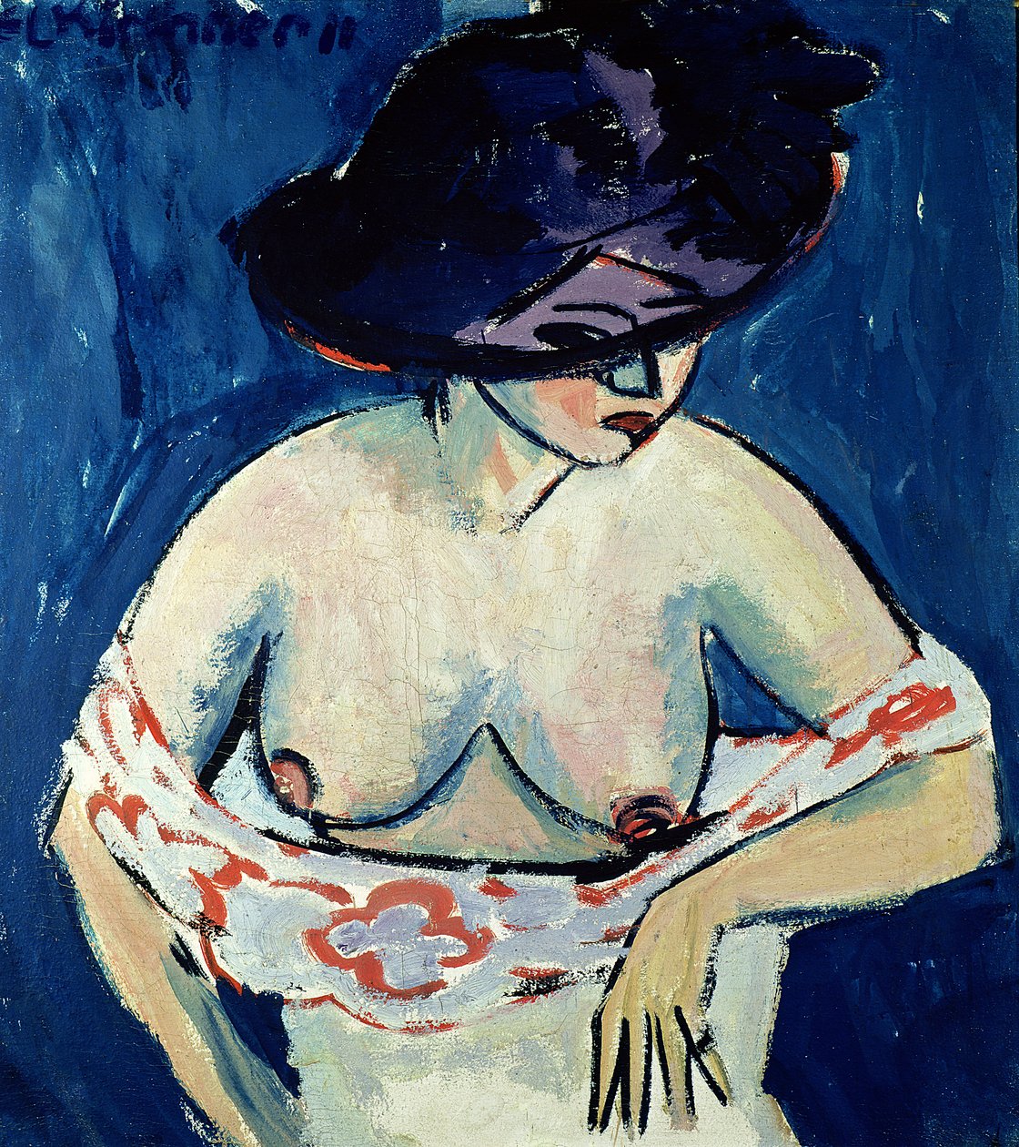 Halvnaken kvinna med hatt, 1911 av Ernst Ludwig Kirchner