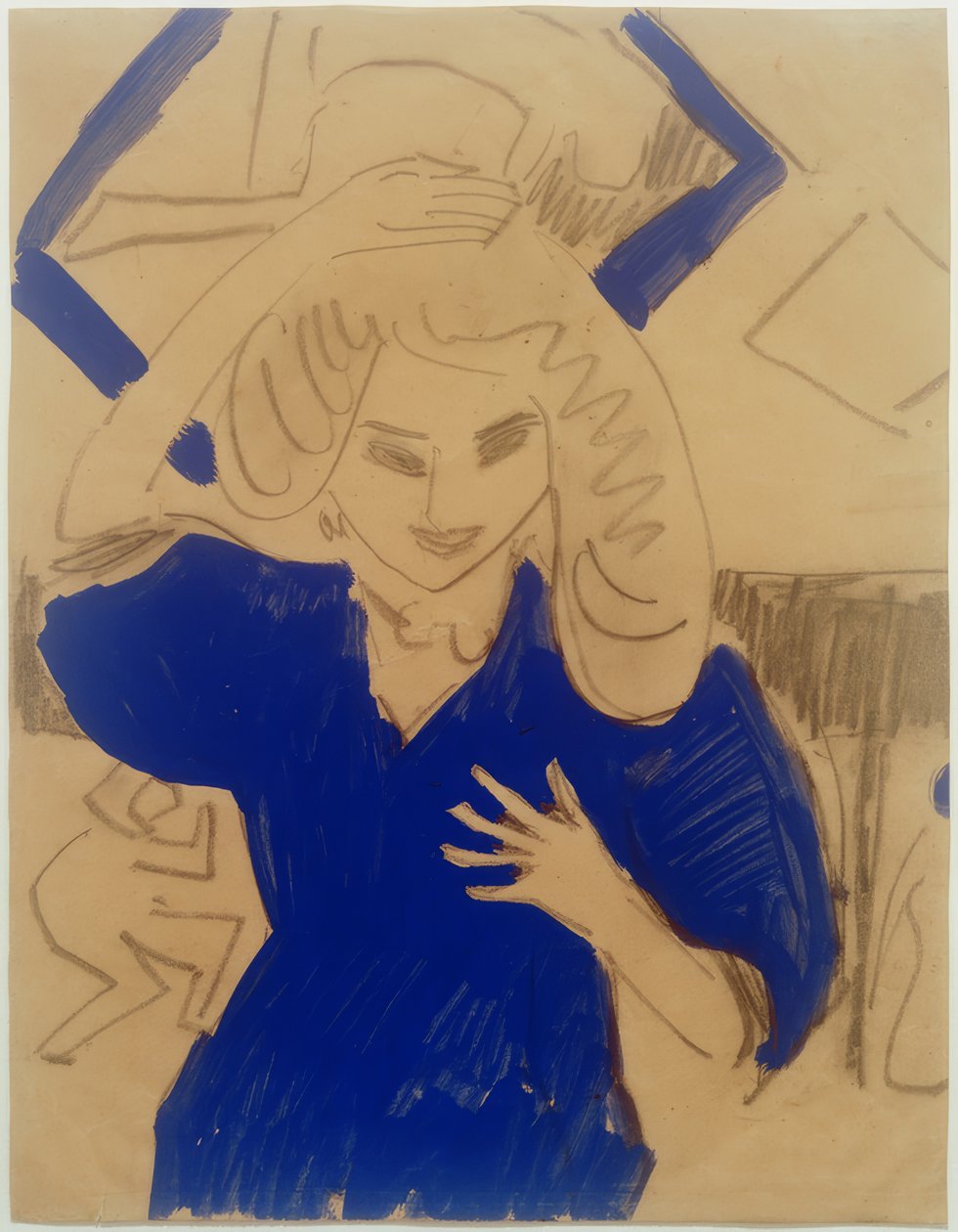Flicka i blå klänning av Ernst Ludwig Kirchner