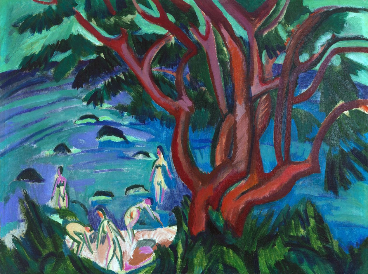 Rött träd vid stranden, 1913. av Ernst Ludwig Kirchner