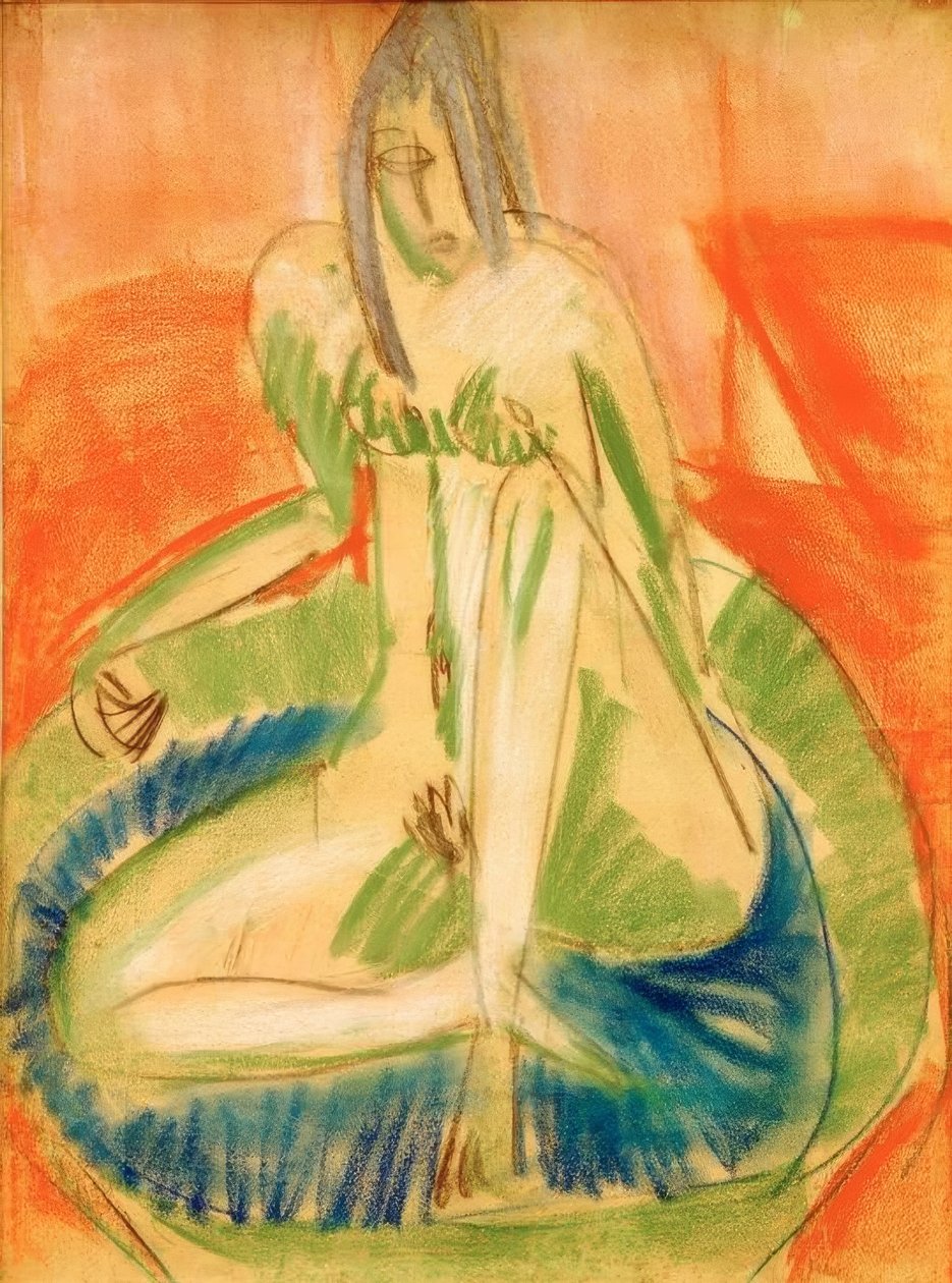 Sitter naken kvinna i badkar av Ernst Ludwig Kirchner