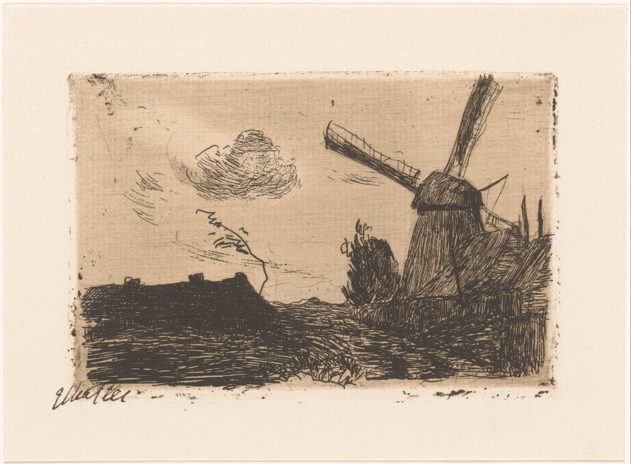 Kvarn på en gård av Etha Fles (signed by artist)
