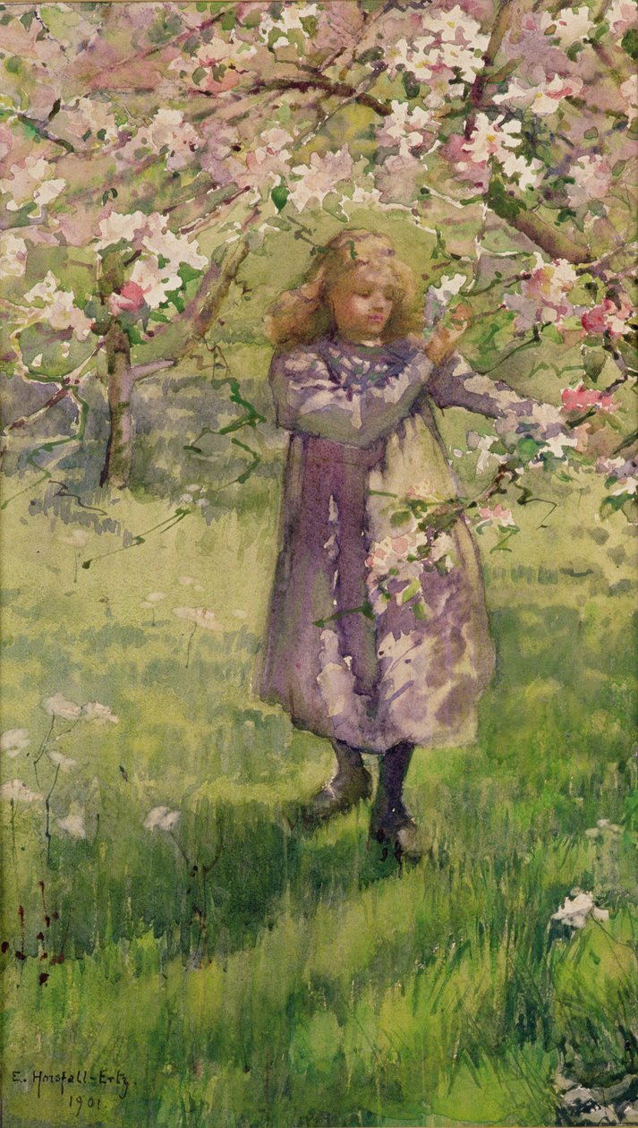 Plockning av äppelblommor, 1901 av Ethel Horsfall Ertz